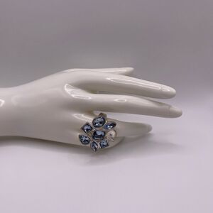 Tahari Women's Topaz Flower Gem Stone Silver Statement Ring